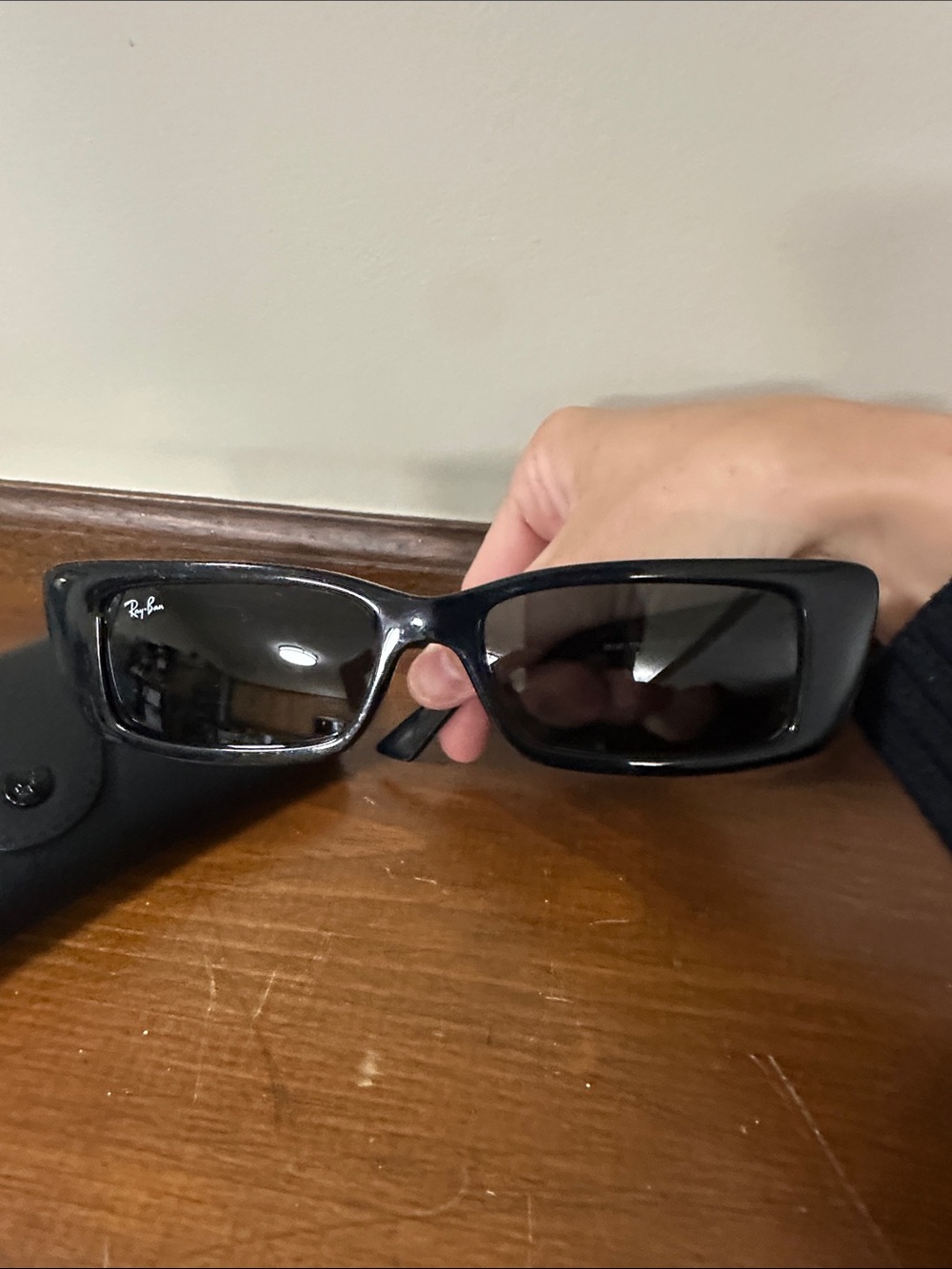 Ray-Ban Black Rectangular Sunglasses with Black Lenses and case